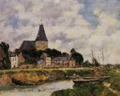 尤金 布丹 : Quillebeuf, View of the Church from the Canal